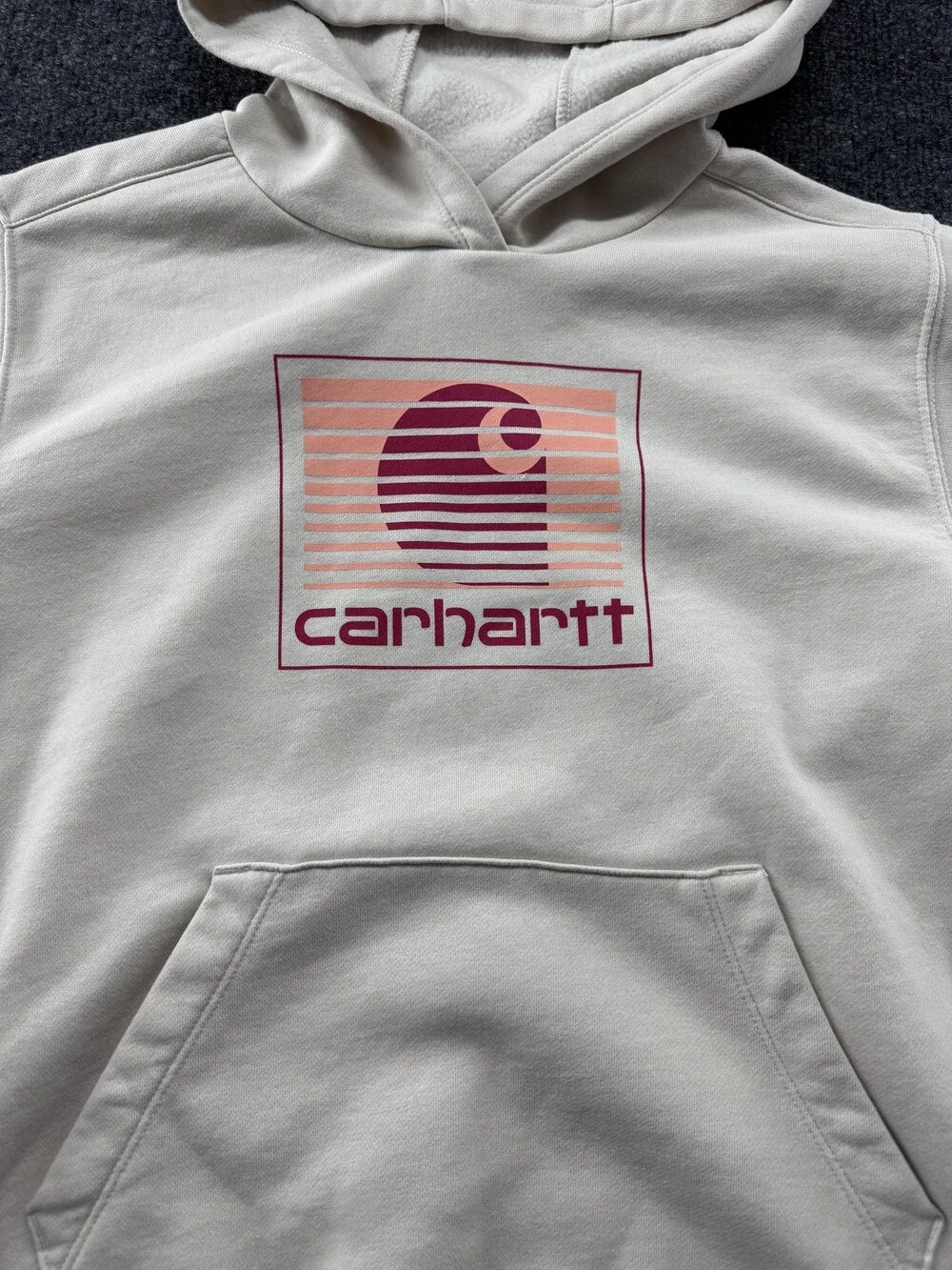 Carhartt Hoodie Sweatshirt Kids 12 White Fleece Graphic Pullover Kangaroo Pocket